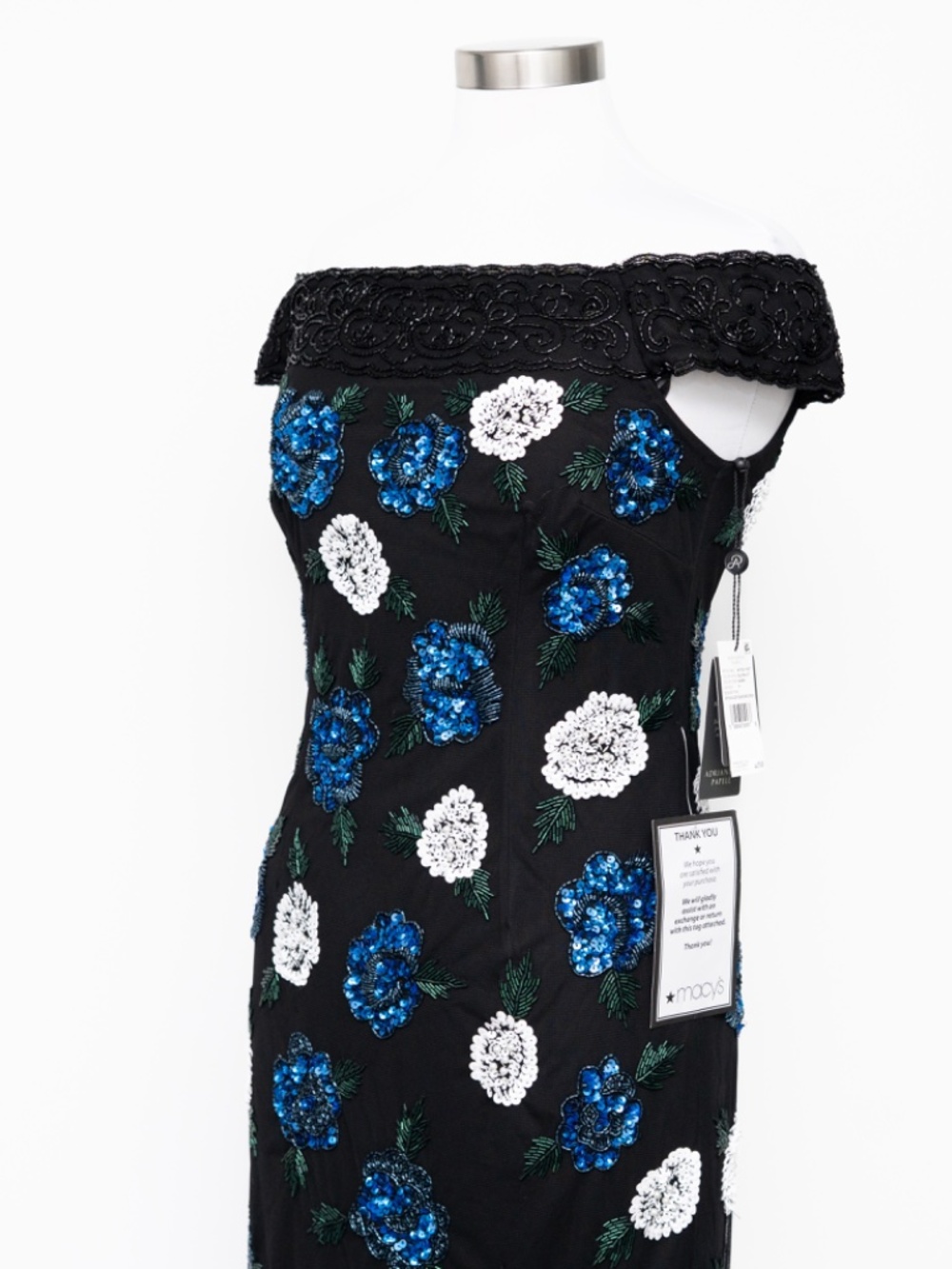 Adrianna Papell - Beaded Off-The-Shoulder Sheath Dress - Picture 9 of 15